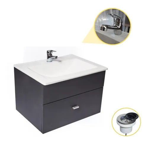 comprar Vanitory Colgante Laqueado 60cm + Bacha Marmolina Y Grifería