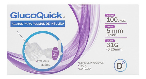 Agujas Pluma Insulina 31gx5mm Glucoquick Vital Cja X 100 Und
