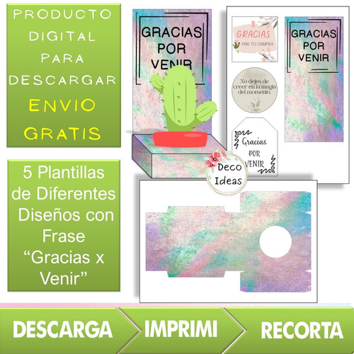 Imagen 4 de 4 de Kit Imprimible 05 Caja Porta Maceta Frase Gracias Por Venir