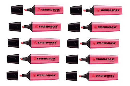 Caja Con 10 Marcatextos Stabilo Boss Rosa Fluorescente 70/56
