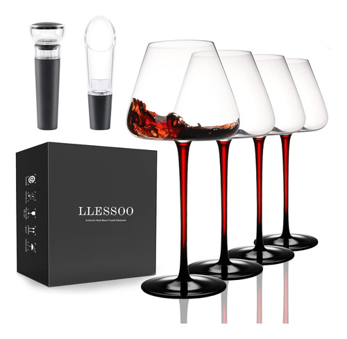 Llessoo Juego De 4 Copas De Vino Tinto Grandes Sopladas