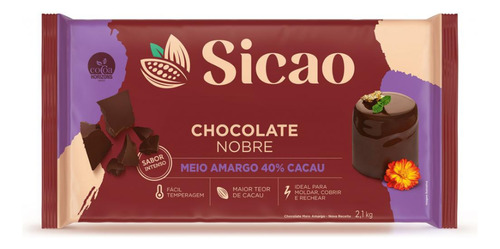 Chocolate Sicao Nobre Meio Amargo 40% Barra 2,1kg