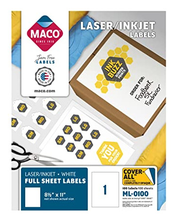 Etiquetas Blancas Maco Laser/ink Jet, 8-1/2puLG X 11puLG, 1