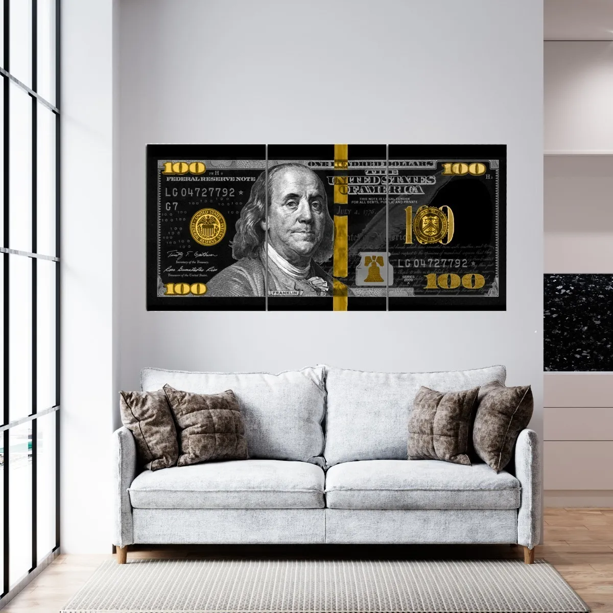 Cuadro Decorativo Billete De Dolar Dorado + Cuadro Gorilas
