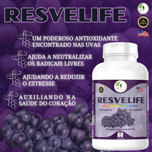 Kit 3 Semente De Uva Resveratrol Resvelife 60 Cáps Fits Life