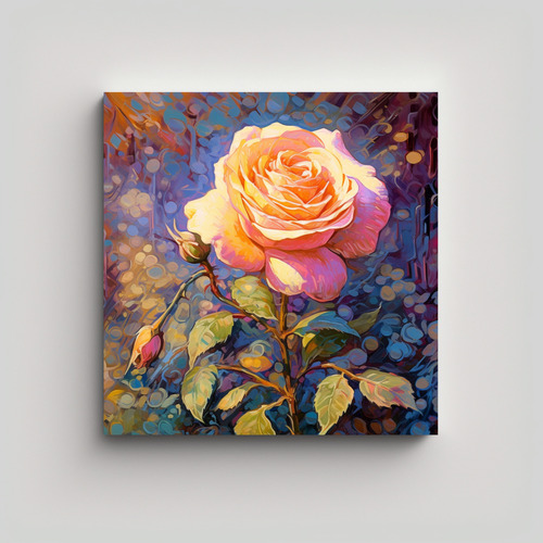 Cuadro Decorativo Rosa Llorando En Jardín Floral 40x40cm