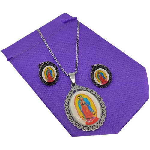  Juego Virgen Guadalupe Mujer Acero Qx Inoxidable 00408