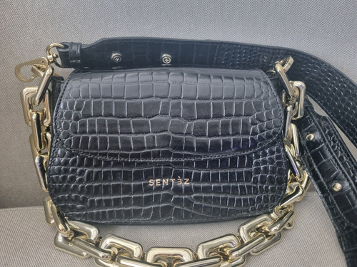 Cartera Séntez Croco Negra/prune/zara