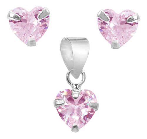 Conjunto De Plata 925 Corazones De Circón Rosa 6 Mm