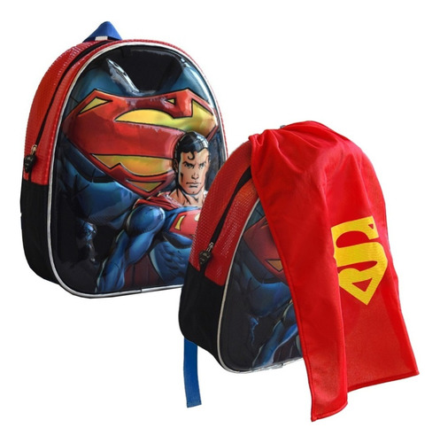 Mochila Espalda Jardin 13p Batman Superman Flash Maravilla Color Superman Con Capa