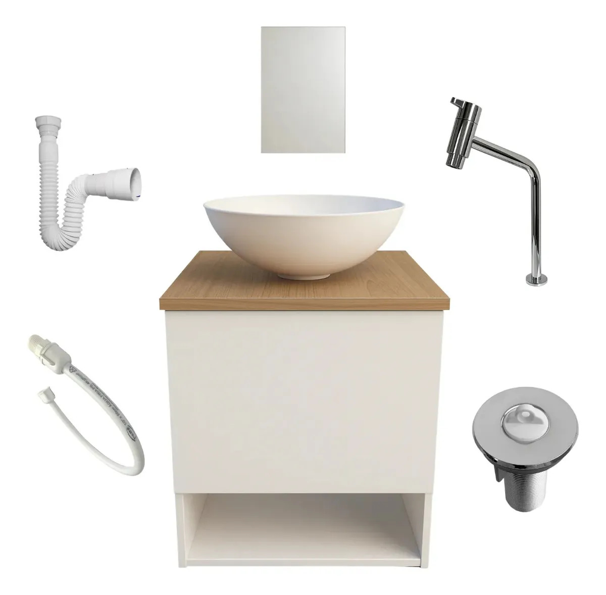 Kit Gabinete Banheiro 40cm Torneira Cromada Cuba Espelho