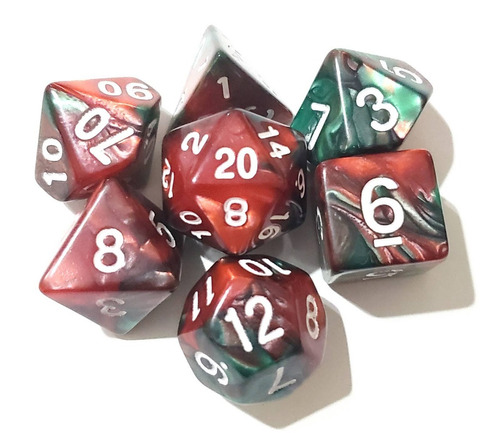 Set De Dados X 7 Rol Dungeons And Dragons Verde Rojo Solid 