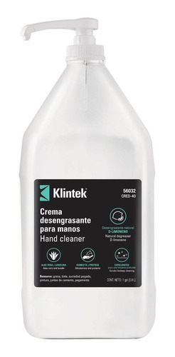 Crema Limpiadora Y Desengrasante Para Manos 4l Klintek 56032