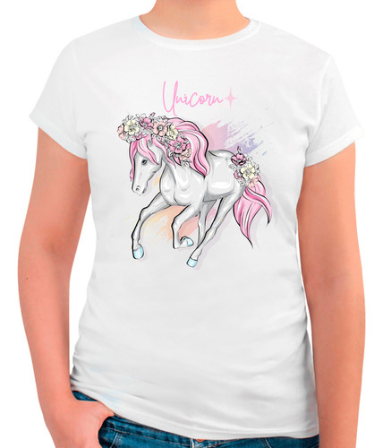 Playera Diseño Unicornio Con Flores - Moda - Rosa