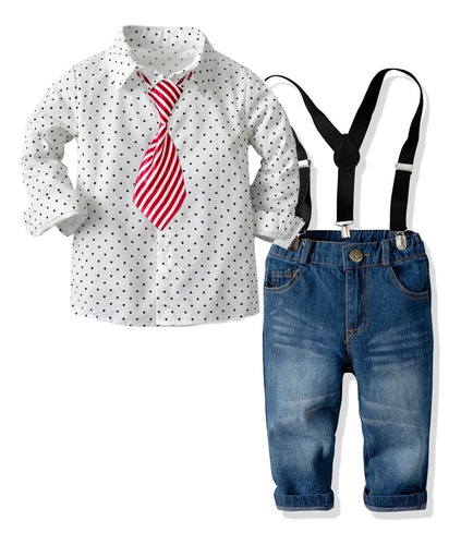 Conjunto De Niño, Jean Y Camisa Dots. Importado, 4 Piezas. 