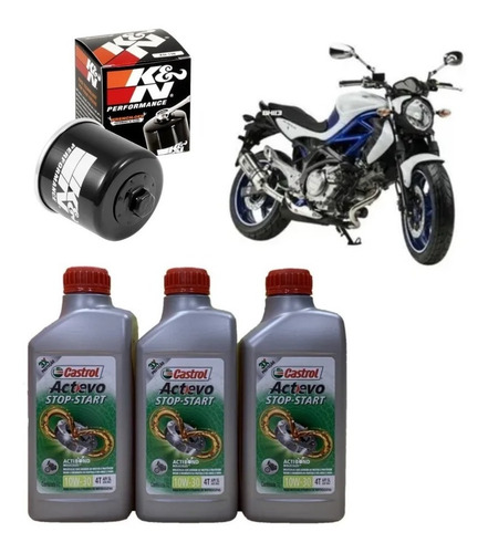 Gladius 650 Kit Troca Óleo Suzuki Castrol Actevo 10w40 Kn138