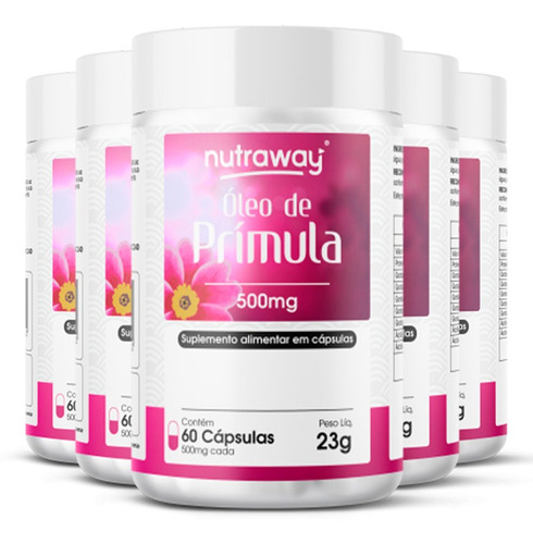 Kit 5 Óleo De Prímula Nutraway 500mg 60 Cápsulas. Sabor Sem Sabor