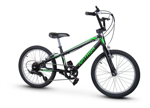 Bicicleta Aro20 Infantil Blade Preta Verde Com Marcha Nathor