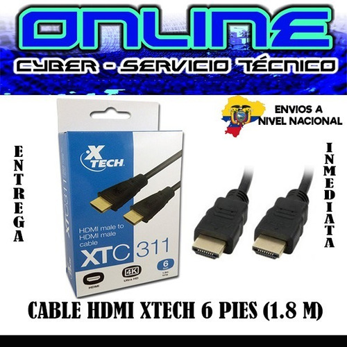 Imagen 1 de 2 de Cable Hdmi Xtech 6 Pies (1.8 Metros) Por Menor=$5,00 Por May