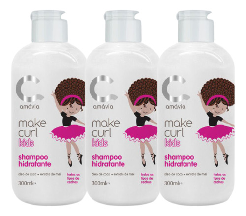 Kit 3 Make Curl Kids Shampoos Hidratante Hair Amavia Cacho