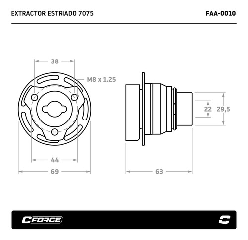 Extractor Volante C-force Estriado 7075 Midget Collino