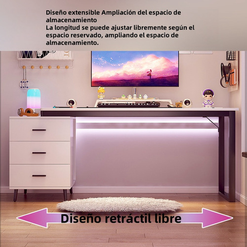 Mesa De Ordenador De Oficina Extensible Con 3 Cajones Blanco