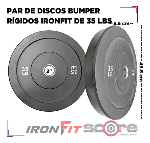 Par Bumpers Rígidos Ironfit 35lbs Discos 2 Pulgadas Caucho