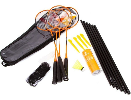 Kit Badminton 4 Raquetes Com 3 Petecas E Rede - Vollo Vb004