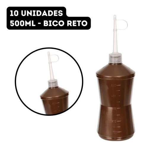 10un Frasco 500ml Almotolia Ambar Marrom Bico Reto Bisnaga