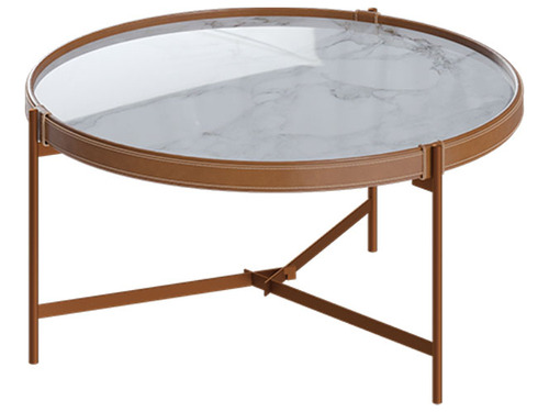 Mesa De Centro Nezuko 57cm Base Cobre Tampo Mármore Branco