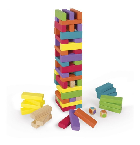 Jenga 54 Piezas De Colores - Dados - Juegos - Diversión