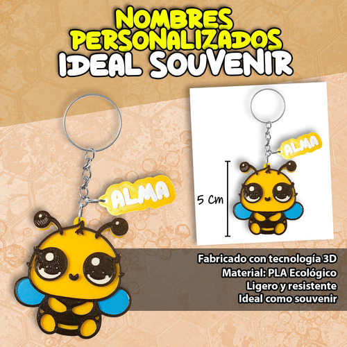 Llaveros Souvenirs Personalizados Con Nombre 3d Pack X30 Abejita