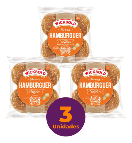 Kit C/ 3 Pão De Hambúrguer Vegano Com Gergelim Wickbold 200g