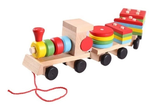 Imagen 2 de 5 de Tren Didáctico Arrastre Madera Montessori Niños