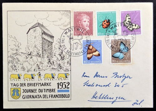 Suiza Mariposas, Sobre Mi 575-9 Pro Juvent 52 1er Día L15827