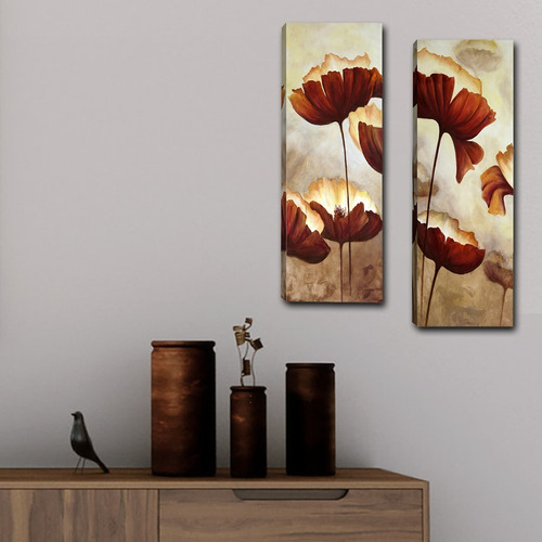 Imagem 2 de 5 de Quadros Decorativos Flores Par 20x60cm Para Sala Quarto R2