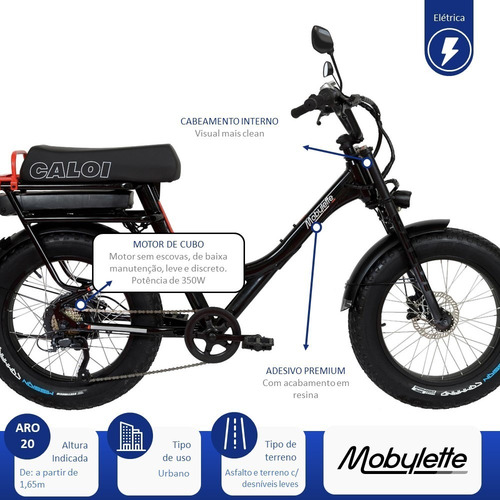 Bicicleta Elétrica Mobylette Caloi 350w Preta
