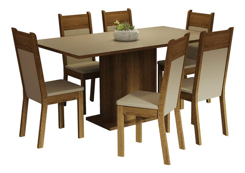 Juego de Comedor Augusta con 6 Sillas Color Crema Marrón Beige
