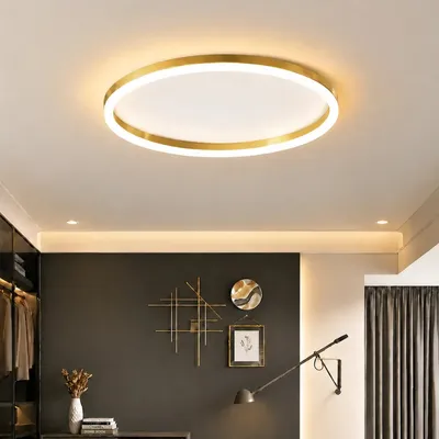 Plafon led Sobrepor Luminária de Teto Slim Redonda Moderna 40cm com 3 Cores de Luz Bivolt para Sala Quarto Cozinha Tieesa Dourado