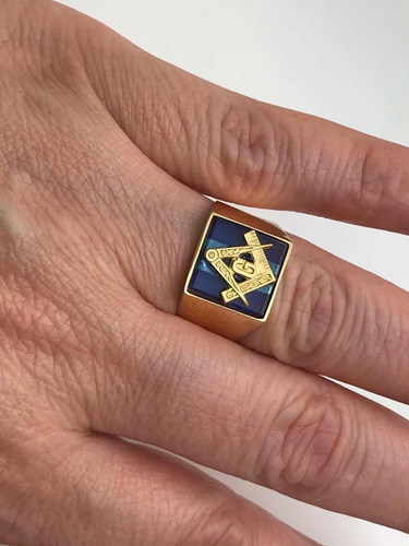 Maçom Anel Ouro 18k Com Pedra Triângulo G Mestre Aprendiz
