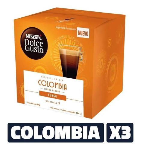 Café Colombia Lungo Cápsula Dolce Gusto 12 U (pack X3)