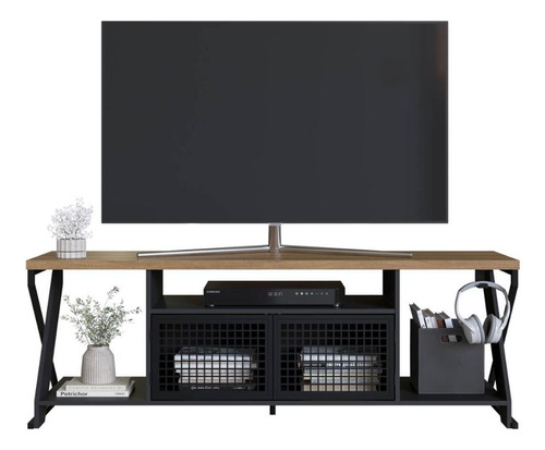 Rack Industrial Para Tv Até 60 Com Led Rgb P1033 Preto/mel