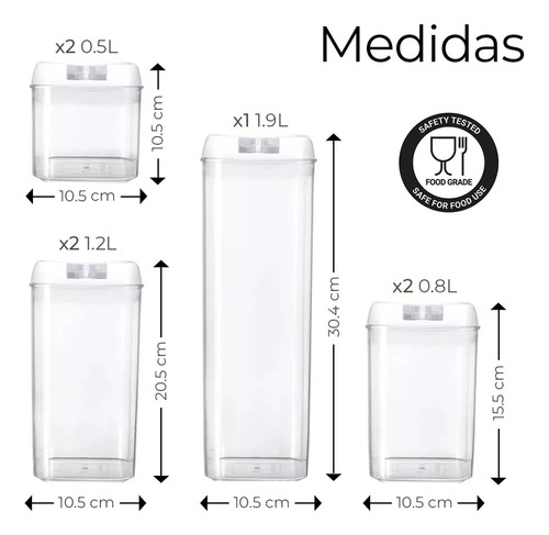 Recipientes Herméticos De Almacenamiento De Cocina Set 7 Pz.