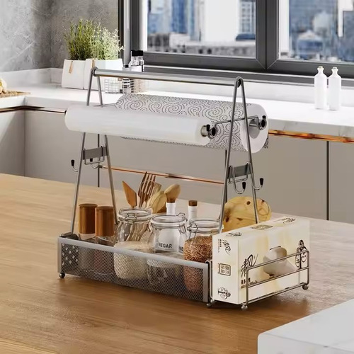 Organizador Especiero Estante Metálicos Acero Porta Rollo Color Negro