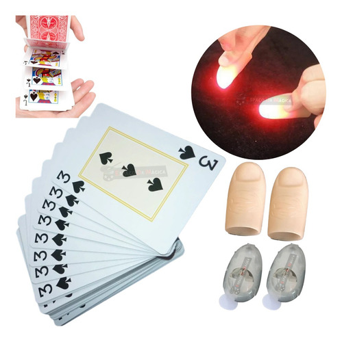Kit De Magica Baralho Radio 20 Truques Dedo Luz Dedeira Led