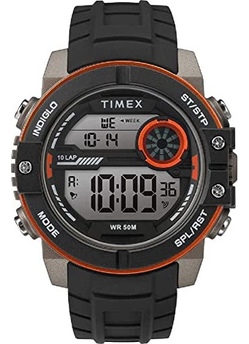 Cronógrafo de silicona Timex Dgtl Sphere para hombre, 45 mm, color negro, bisel, color plateado, fondo negro