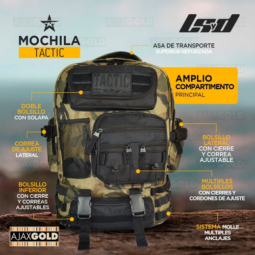 Imagen 2 de 10 de Mochila Urbana Deportiva Escolar Tactica Reforzad Notebook