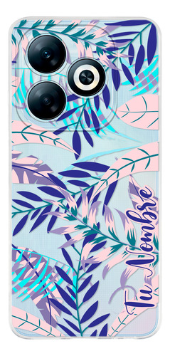Funda Para Infinix Para Mujer Hojas Azules Con Tu Nombre