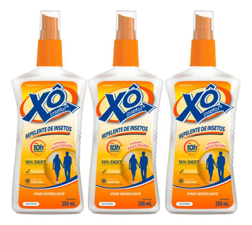 Kit C/3 Xô Inseto Repelente Spray 200ml Deet Dengue Mosquito