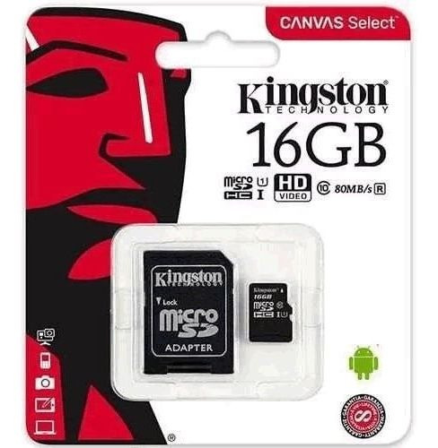 Kingston Memoria Micro Sd 16gb Clase 10 80mbs Canvas Con Ada